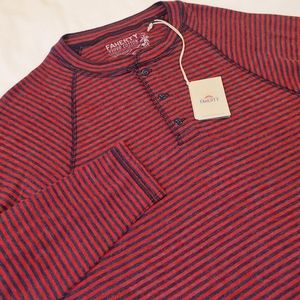 Faherty Cloud Long Sleeve Henley Shirt Red Navy Cumberland Stripe Size L